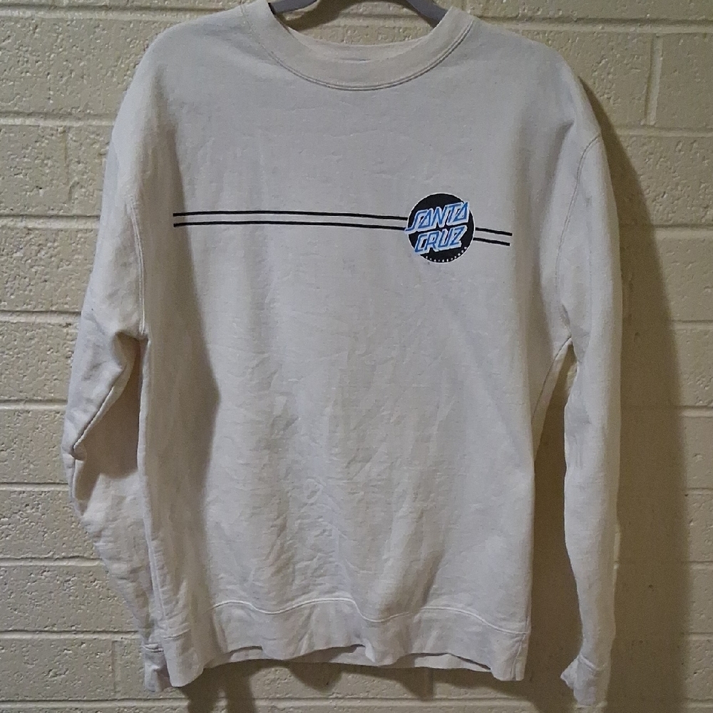 Santa Cruz Skateboards Cream Crewneck Sweater with Blue Logo